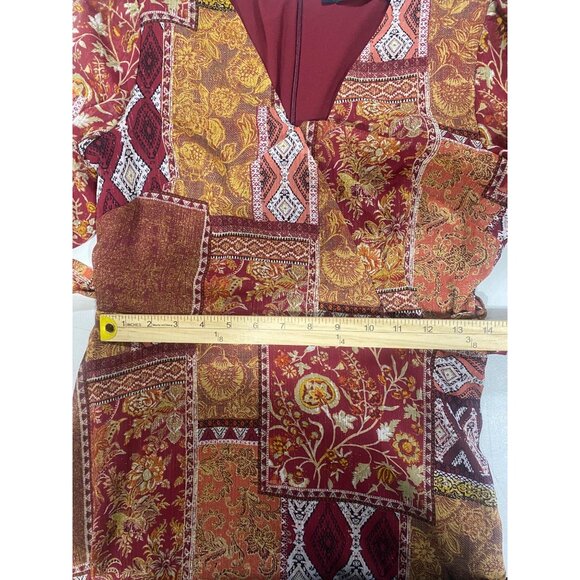 Leslie‎ Fay Midi Faux Wrap Dress Womens Size 6 Wine Patchwork Career Office - Picture 11 of 14